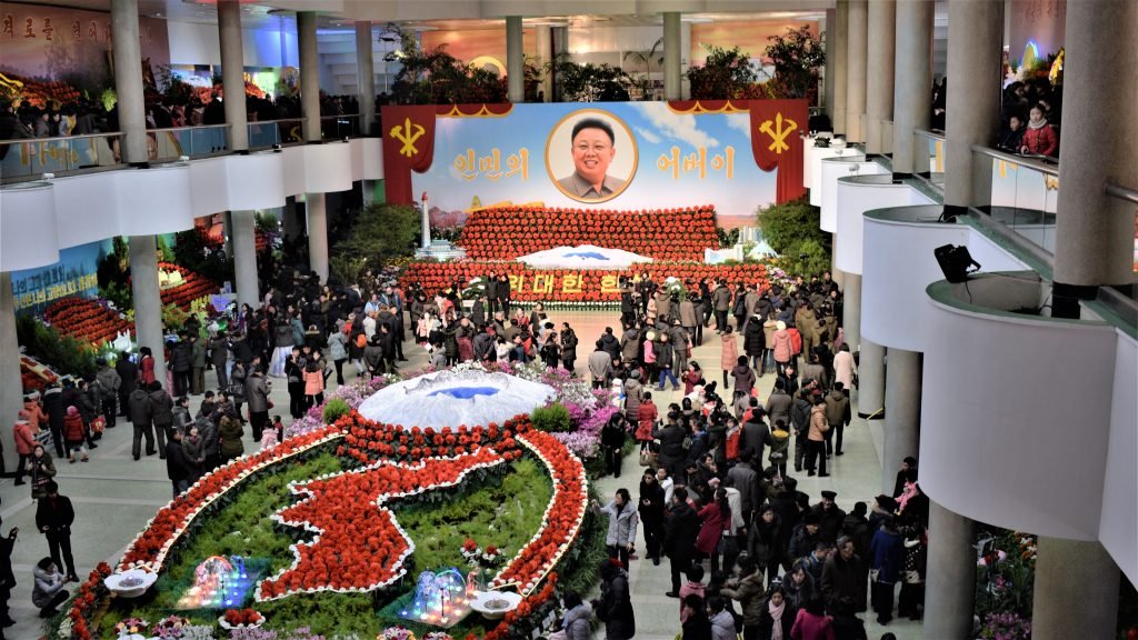 main hall, Flower Exhibition for Kim Jong-il's Birthday, Pyongyang, DPRK