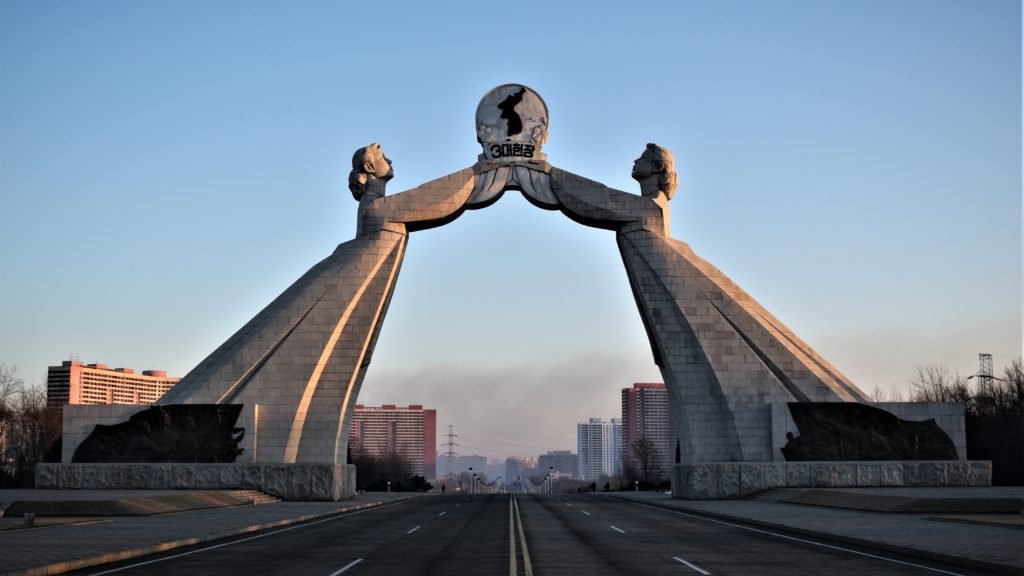 Arch of Reunification by sunrise, Pyongyang, DPRK