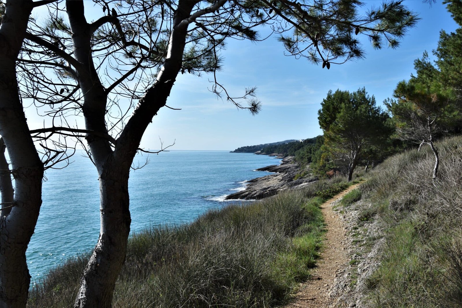 a narrow trail runs along the Adriatic coast