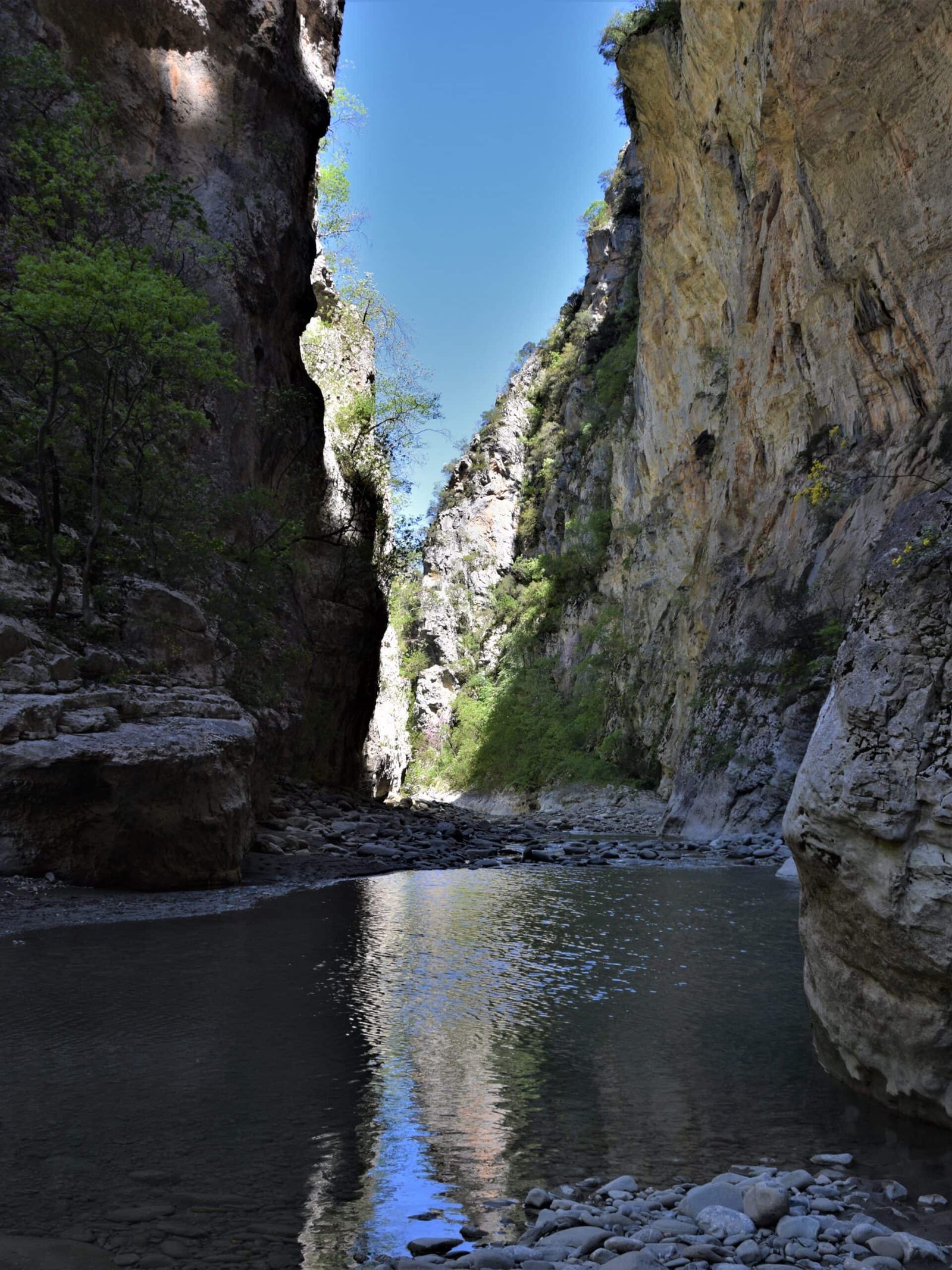 a river runs through a narrow canyon