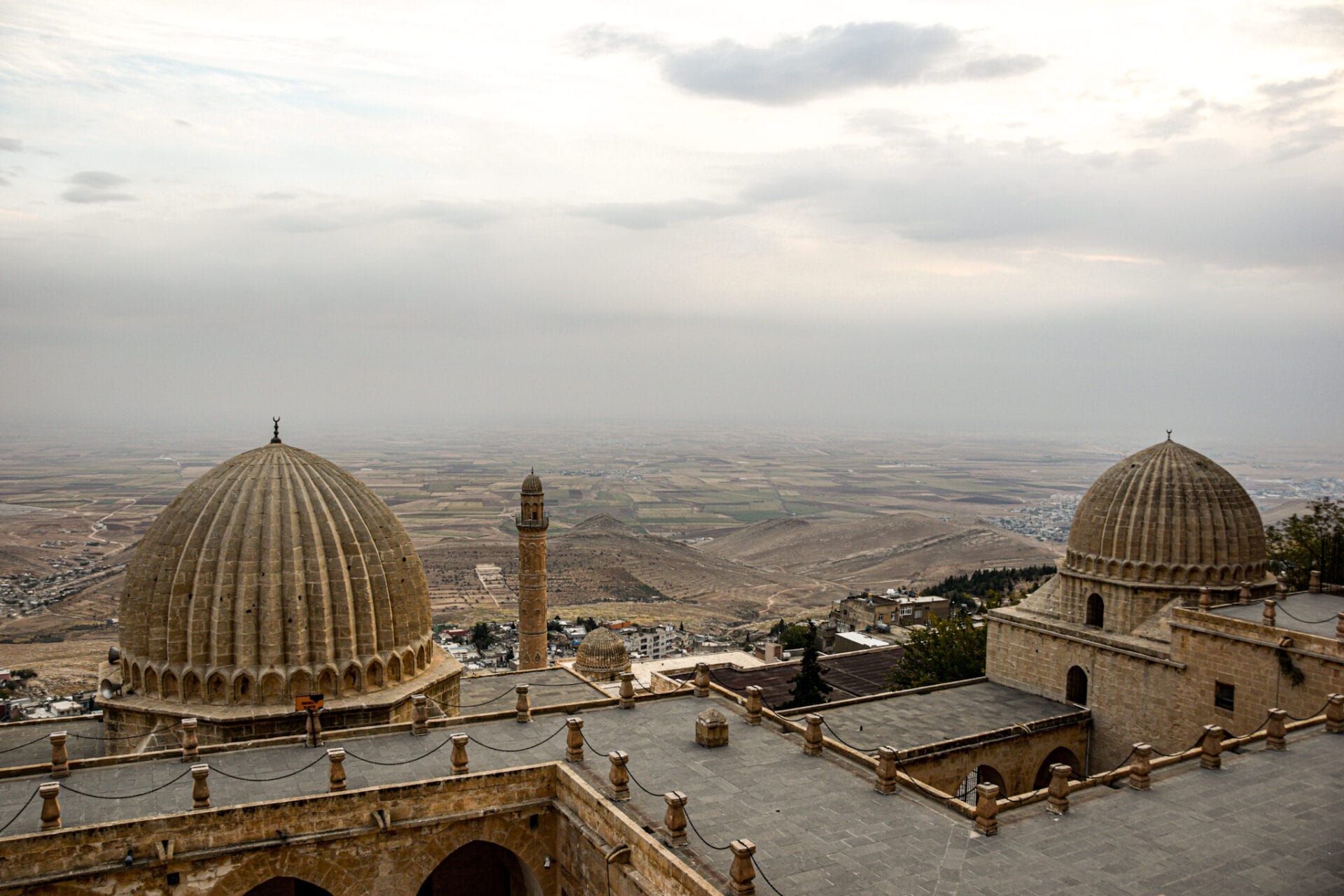panoramic views of Zinciriye Madrasa and the Mesopotamian plains in the distant