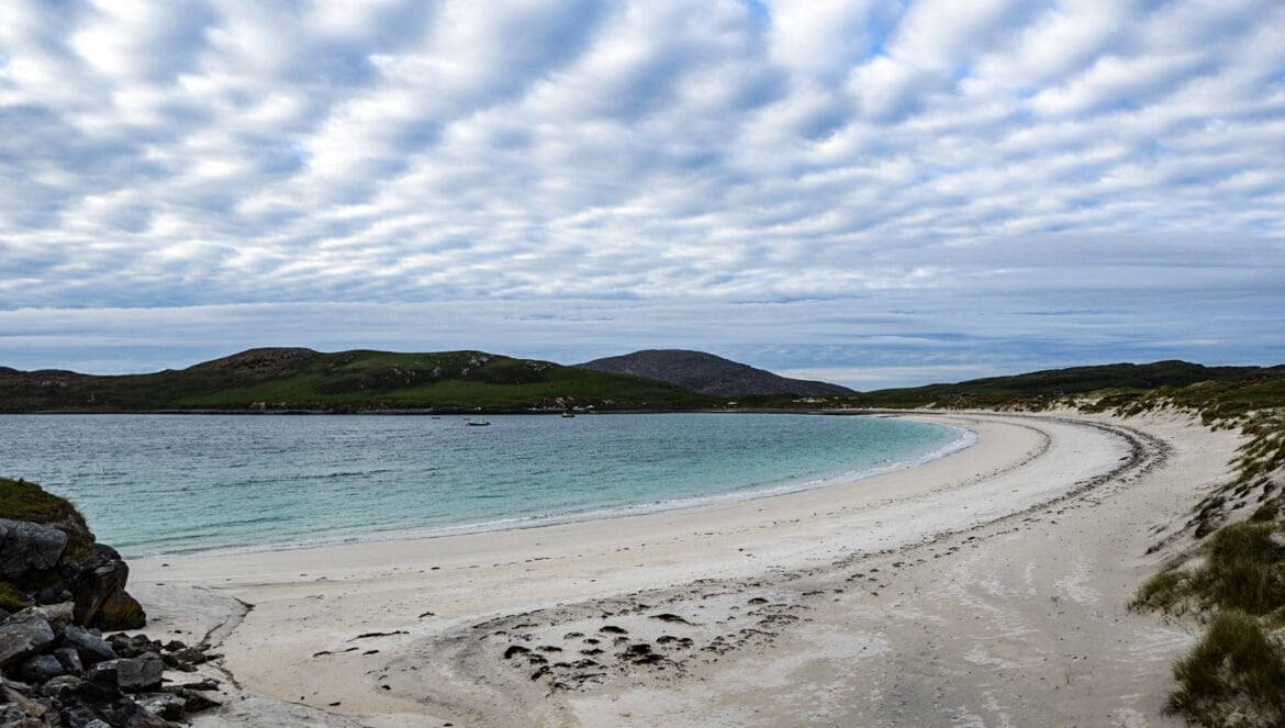 peculiar cloudy sky over a sandy beach on the island of Vatersay